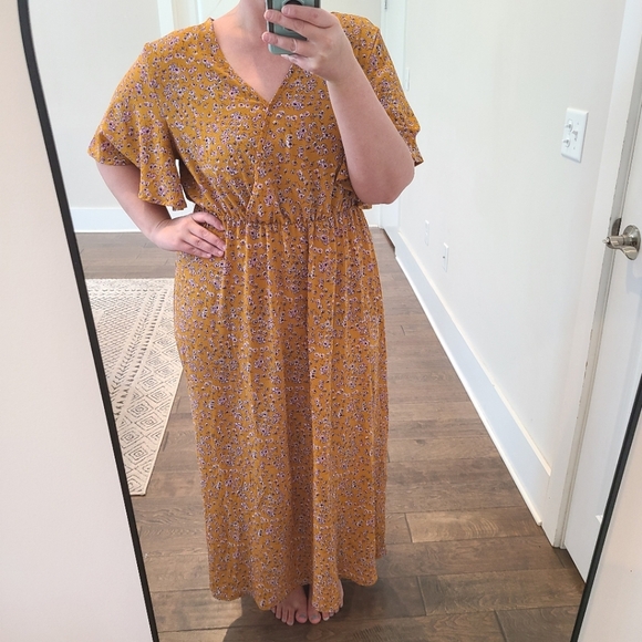 SHEIN Dresses & Skirts - Shein Floral Mustard Maxi Dress